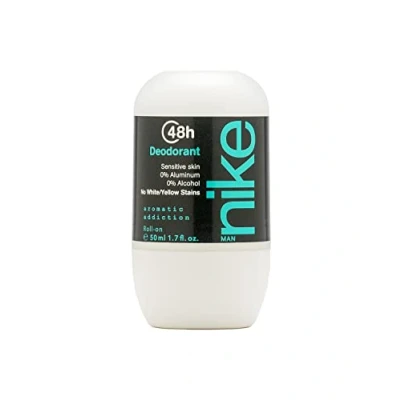 Imagen de NIKE Aromatic Addiction, Desodorante Hombre Roll On, 50 ml, Antimanchas para Piel Sensible, 0% Alcohol y Sales de Aluminio, Larga Duración, Fragancia Amaderada Especiada