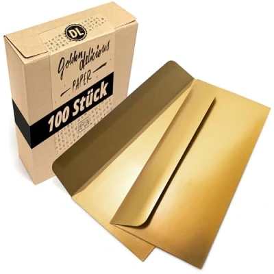 Imagen de Japun sobres (100 piezas) de papel, sobre sin ventana DIN largo 220x110 mm oro/dorado