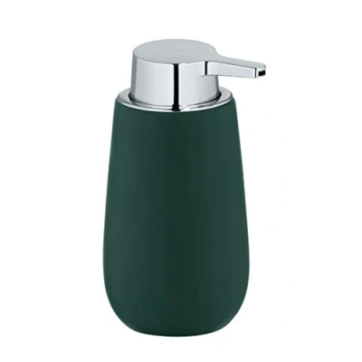 Imagen de Wenko Dispensador de jabón Badi, dosificador Recargable cerámica Superficie Mate, Cabezal plástico Robusto, Capacidad llenado 320 ml, 9,5 x 16 8 cm, Verde Oscuro