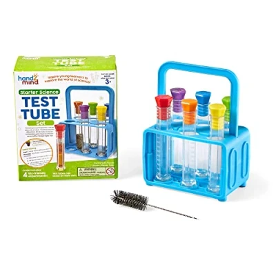 Imagen de Learning Resources Set de iniciación a Las Ciencias con Tubos ensayo, ensayo Base Plana, para Colocar los Tubos, Material Ciencias, Tapa (6 Tubos)