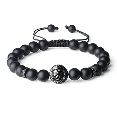 Imagen de COAI Pulsera para Hombre de Ónice Mate con Amuleto León