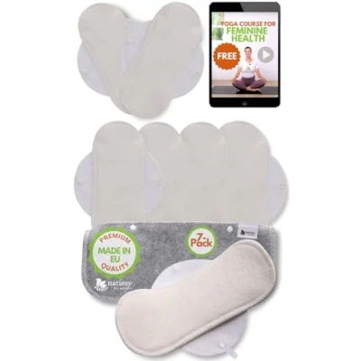 Imagen de Natissy Salvaslip Reutilizable; 7 Pack (S) Bambú Orgánico Hechas EN LA UE; Compresas Lavables Sanitarias sin PUL; Tela para el Uso Diario y Flujo Blanco, NO menstruación