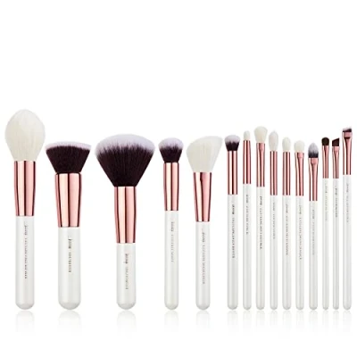 Imagen de Jessup Juego de 15 brochas maquillaje profesional, para base maquillaje,juego herramientas y definidor sombras blanco perla/oro rosa T220