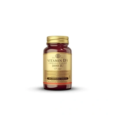 Imagen de Solgar Vitamina D3 1000 UI (25 µg) Cuida tu sistema inmunológico Protege tus defensas Contribuye al mantenimiento de los huesos y absorción del calcio 100 comprimidos masticables​