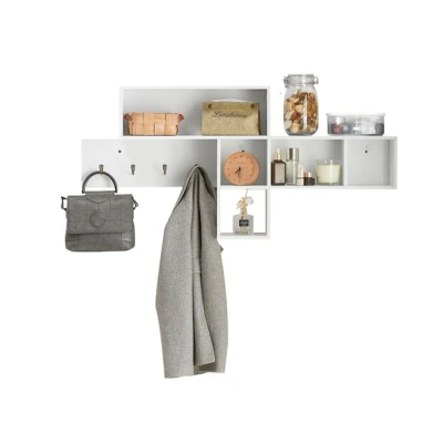 Imagen de SoBuy FHK17 W Perchero de Pared con 5 Compartimentos y 4 Ganchos Estante Pasillo 110 x 15 53 cm Blanco ES