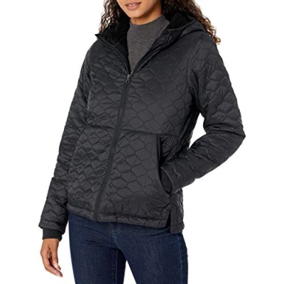 Imagen de Amazon Essentials Chaqueta Acolchada Ligera con Forro Sherpa y Resistente al Agua Mujer, Negro, S