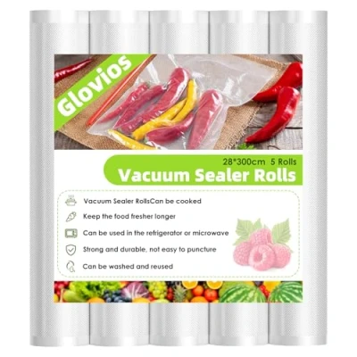 Imagen de Bolsas Vacio Alimentos, Glovios 5 Rollen Envasar Al 28x300 CM Rollos Envasadora para Conservación de Alimentos y Sous Vide Cocina