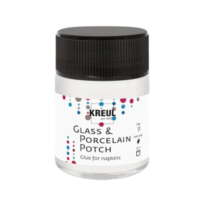 Imagen de KREUL 49450 porcelana Potch, 50 ml, servilleta transparente pegamento y barniz para diseños en vidrio, a base de agua,