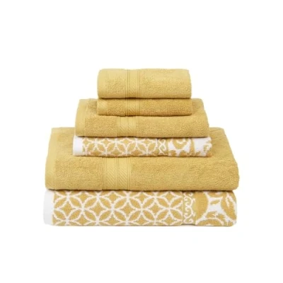 Imagen de Modern Threads Trefoil Juego de 6 Toallas Jacquard teñidas Hilo Reversible Filigrana, baño, Mano y paños súper absorbentes Secado rápido, 100% algodón