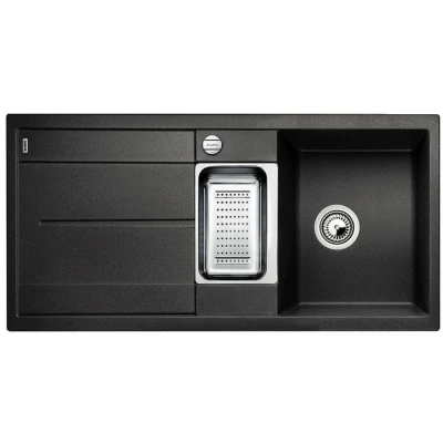 Imagen de BLANCO METRA 6 S 513053 Fregadero rectangular de granito SILGRANIT para la cocina, muebles bajos 60 cm ancho, con seno residual y acero inoxidable, color gris