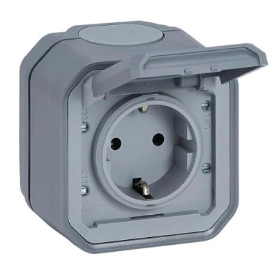 Imagen de LEGRAND, Plexo New 069730L Toma de corriente (16 A, 250 V, IP44 IK07, incluye tapa abatible, protección contra contacto), color gris