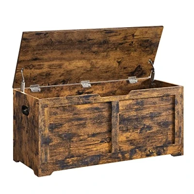Imagen de VASAGLE Puff Almacenaje, Banco Almacenaje con 2 Bisagras de Seguridad, Baúl Zapatero, Estilo Campo, 40 x 100 46 cm, para Pasillo Dormitorio Salón, Marrón Rústico LSB061T01