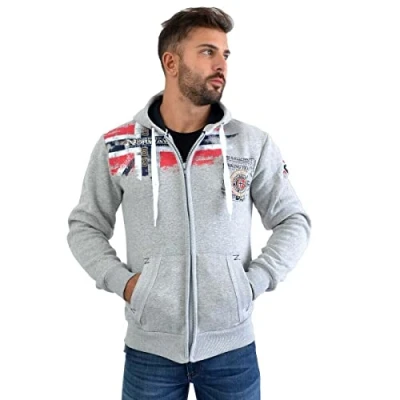 Imagen de Geographical Norway FESPOTE Men Sudadera Bolsillo Canguro Hombre Logotipo Hoodie Manga Larga Capucha Hood Invierno Cremallera Sweat(S Gris)