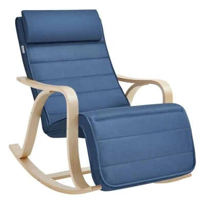 Imagen de SONGMICS Mecedora, Sillón Tumbona, Madera de Abedul,Reposapiernas, Ajustable en 5 Posisiones, Funda Lavable, Capacidad Carga 150 kg, Azul Medianoche LYY041Q01, BLU Notte, 67 x 116 88 cm