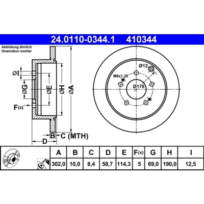 Imagen de ATE 24.0110 0344.1 Disco de freno 302,0 10,0 5 114,3 macizo revestido MITSUBISHI: Grandis
