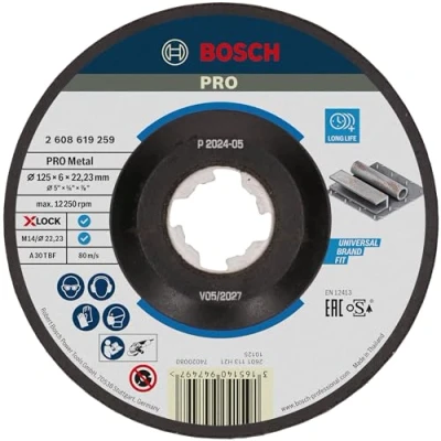 Imagen de Bosch Professional Expert Disco de desbaste acodado (para metales, X LOCK, Ø125 mm, diámetro del orificio: 22,23 grosor:6 mm), Negro