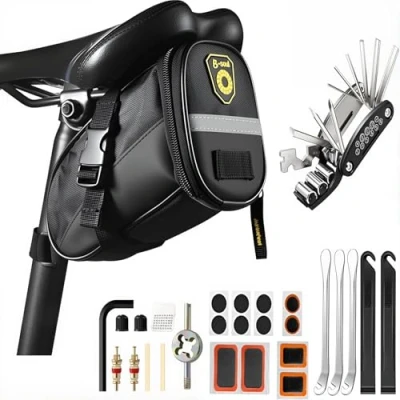 Imagen de JOLY FANG Bolsa de Sillín para Bicicleta con Herramientas Multifunción, 16 en 1 Kit Reparación Pinchazos.
