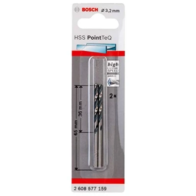 Imagen de Bosch Professional 2608577159 2 Brocas helicoidal HSS PointTeQ (para Metal, 3,2 x 36 65 mm, Accesorio de Taladro), 3.2 mm