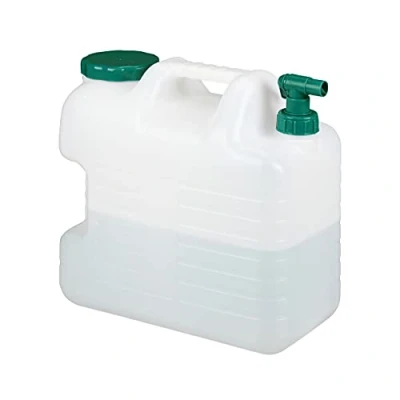 Imagen de Relaxdays Garrafa con Grifo, 20 litros, Plástico sin BPA, Tapón de Cuello Ancho, Asa, Bidón Acampadas, Blanco y Verde