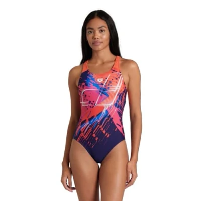 Imagen de Arena WOMEN&#039;S Funny SPOT Swimsuit V BACK Bañador, Mujer, Talla: 36, Navy multi/calypso coral