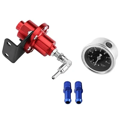 Imagen de regulador de presión combustible ajustable FPR aluminio universal, con es del manómetro automóvil (rojo)