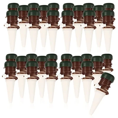 Imagen de com four® 32x Conos de riego, Arcilla con Manguera como Sistema Goteo dispensador Agua en Vacaciones, riego automático para Plantas y Flores Interior (32 Piezas marrón)