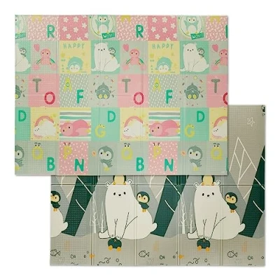 Imagen de Relaxdays Alfombra Juego Niños con Animales, Colchoneta Gateo Bebés, Reversible, Lavable, 195x146, Goma XPE, Multicolor