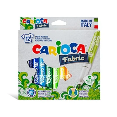 Imagen de CARIOCA FABRIC TEXTIL 40957 Caja de Rotuladores con Punta Maxi para Telas / Tejidos, 12 Colores
