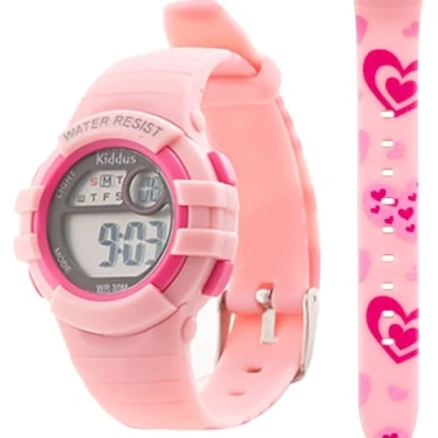 Imagen de Kiddus Reloj Digital para niñas y niños. A Partir de 3 años. Pequeño. con cronómetro, Calendario, Despertador luz. Resistente al Agua. Deportivo, Luminoso, Pulsera, LED.