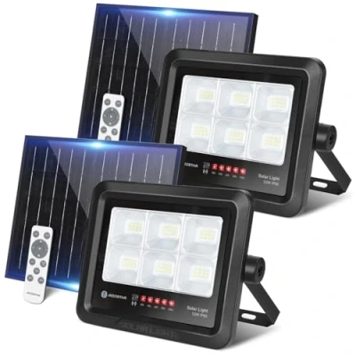 Imagen de Aigostar Foco Proyector LED Solar con mando a distancia 50w, Blanco Frío 6500K, Exterior Impermeable IP65,Proyector Brillo y Sincronización ajustables para Jardín,Garaje