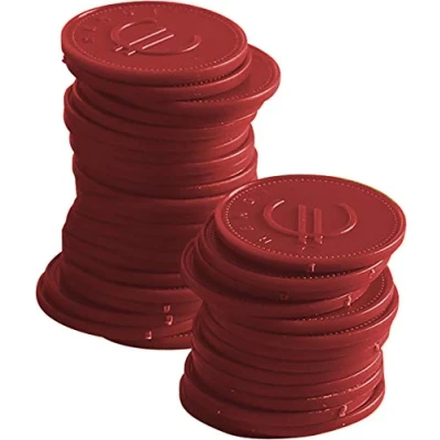 Imagen de HENDI fichas plásticas grabadas con símbolo del euro, BarUp, reutilizables, monedas para pagos alternativos y vales de consumición en bares, restaurantes, eventos, 100 uds, ⌀25mm, ABS, rojo