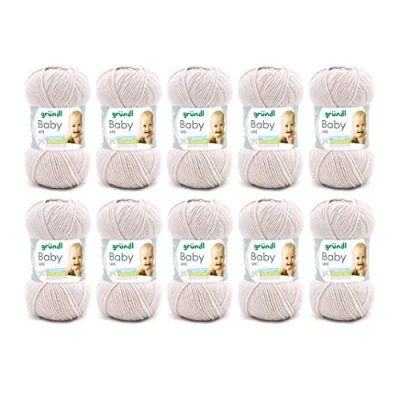 Imagen de Gründl Baby uni hilo de calceta/ganchillo (resistente y fácil cuidado, compuesta por un 70% poliacrílico 30% poliamida, 50 g / 150 m, tamaño aguja: 3,5 4,5, 10 x g), crudo