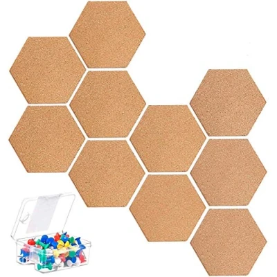 Imagen de KAHEIGN 10 Piezas Tablero de Corcho Hexagonal, Tablón Anuncios Autoadhesivo Bricolaje Mensajes Aplicación Multifuncional para con 40 Alfileres Colores