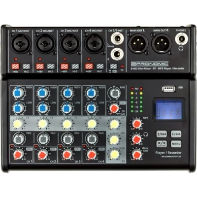 Imagen de Pronomic B 603 Mini Mixer Mezclador de Audio 6 Canales con Bluetooth® y grabación USB