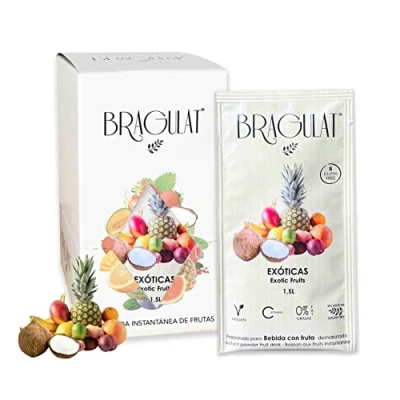 Imagen de BRAGULAT Bebida de Frutas Exoticas Bebidas y Refrescos Instantáneas en Polvo Saborizantes Sin Azucar, con fruta, Vitamina C B12 Agua Sabor a (15 sobres, Exóticas)