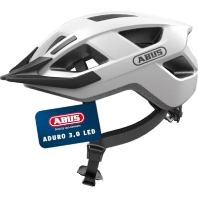 Imagen de ABUS Aduro 3.0 LED casco de bicicleta, ciudad deportivo en un diseño elegante para el día a y excursiones deportivas, con luz trasera, hombres mujeres, talla M, blanco