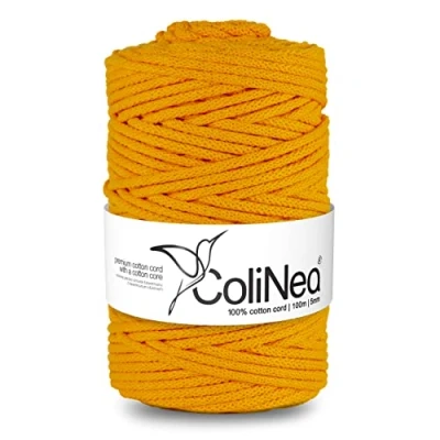 Imagen de ColiNea Cordón de Algodón con Núcleo Algodón, Cuarda Trenzada, 5 mm (Amarillo Oscuro, 100 m)