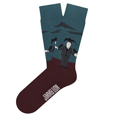 Imagen de Jimmy Lion Calcetines color rojo oscuro con estampados de Hitchcock Crows, fabricados en algodón peinado primera calidad. Talla 41 46 media caña. ¡Camina estilo!