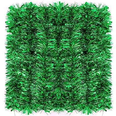 Imagen de Guirnalda de espumillón Navidad verde, 12 m para árbol Navidad, suministros colgar en fiestas decoración techo mesa, interior y exterior