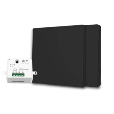 Imagen de Interruptor inalámbrico y sin batería Autoalimentado Ecológico Calidad Profesional RF de 2 mandos + 1 relé radio empotrable Largo Alcance Interior Exterior IP64 Negro