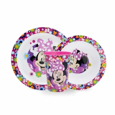 Imagen de Sorrisini Minnie Mouse Juego de Vajilla para niños reutilizable con plato, tazón cereal y vaso desayuno