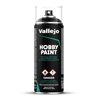Imagen de Vallejo Hobby Paint Spray Negro 400 Ml. Imprimación en para Modelismo y Maquetas de Acabado Mate Autonivelante. Capa Base Aerosol con 2 Difusores