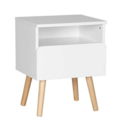 Imagen de WOLTU Mesita de Noche Mesa Centro con Cajón y Organizador Abierto, Patas Madera, para Cama Café Dormitorio Blanco 40x33,5x50cm TSR58ws
