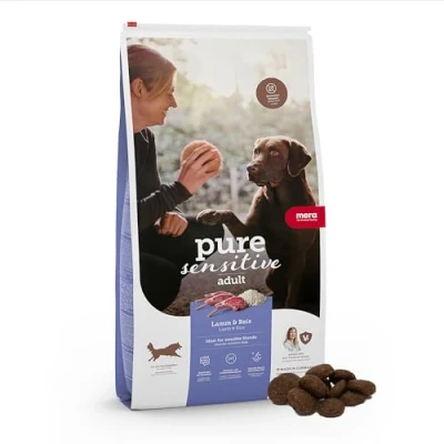 Imagen de MERA Pure Sensitive Cordero y arroz, Comida Seca para Perros sensibles, de alimento Adultos, sin Trigo ni azúcar (4 kg)