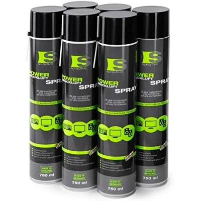 Imagen de 6 pulverizadores de aire comprimido 750 ml con extensión 100 mm Juego limpieza para PC, teclado, ordenador, cámara Air Duster