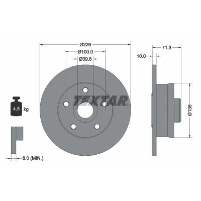 Imagen de TEXTAR 92153800 Disco de freno 226 10 05/05 100 macizo con anillo sensor ABS, sin perno sujeción rueda VOLKSWAGEN: GOLF 3, Corrado