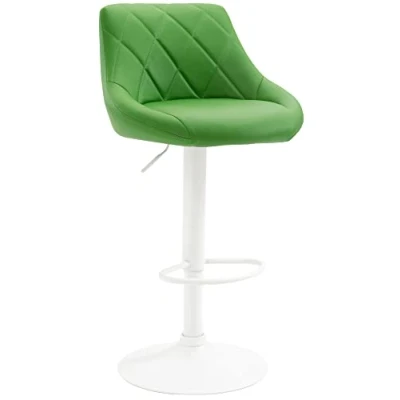 Imagen de Taburete De Bar Lazio Tapizado En Simil Cuero &amp; con Base Metal I Silla Alta Regulable Altura Giratorio, Color:Verde Claro, Color del Marco:Blanco