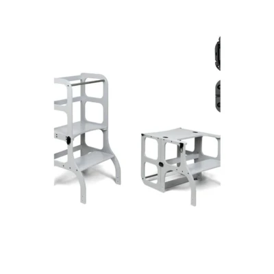 Imagen de Ette Tete Step’n’Sit® Montessori Torre Mesa de Aprendizaje Convertible Multifuncional 2 en 1 (con Cierres Negro, Gris)
