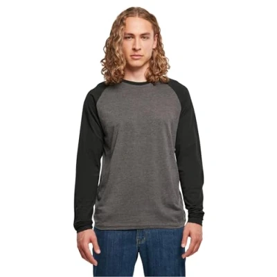 Imagen de Build Your Brand Contrast Raglan Camiseta de Manga Larga, carbón y Negro, M para Hombre