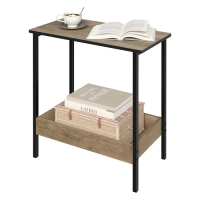Imagen de WOLTU Mesa Auxiliar, de Centro con 2 Estantes, Mesita Sofa Espacio Almacenaje, Noche en Estilo Industrial para Dormitorio, Sala Estar, Madera Gris, 50x55x25 cm BTS03grdc